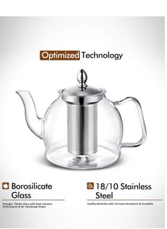 LOOPITYS 1200ml Glass Teapot with Removable Infuser, Stovetop Safe Tea Kettle, Blooming and Loose Leaf Tea Maker Set  - Image 2