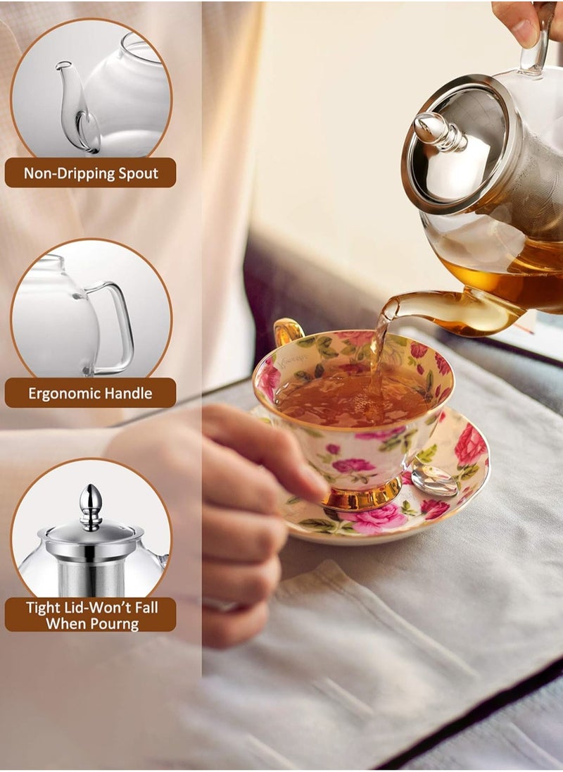 LOOPITYS 1200ml Glass Teapot with Removable Infuser, Stovetop Safe Tea Kettle, Blooming and Loose Leaf Tea Maker Set  - Image 4
