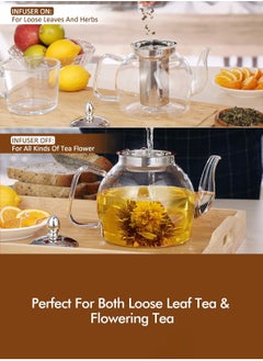 LOOPITYS 1200ml Glass Teapot with Removable Infuser, Stovetop Safe Tea Kettle, Blooming and Loose Leaf Tea Maker Set  - Image 5