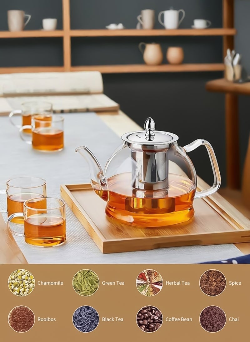 لوبيتيز الشاي الزجاجي الشفاف 1200 مل غلاية الشاي لغليان مع الفولاذ المقاوم للصدأ القابل للإزالة ضخ عالية البوروسيليكات مواد الزجاج غلاية الشاي الآمنة ازدهار ورقة فضفاضة مجموعة صانع الشاي - Image 2