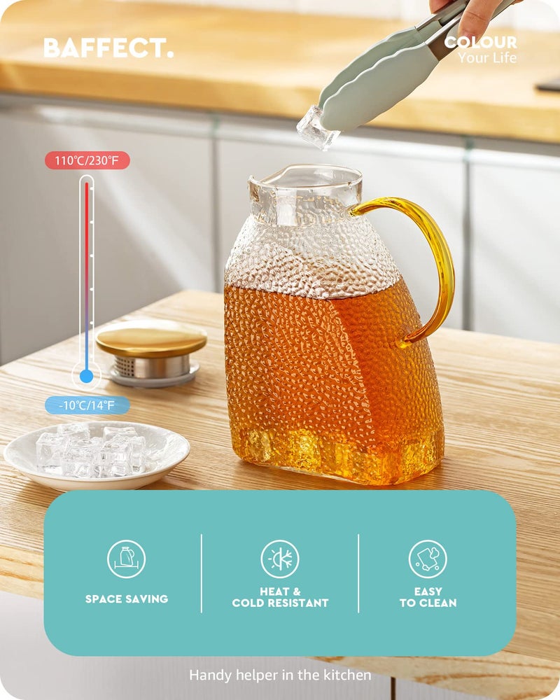 Baffect Water Pitcher, High Borosilicate Glass Jug with Stainless Steel Lid, Leakproof Fridge Door Carafe for Hot or Cold Beverage (1.8 L/63 oz.) - Image 2
