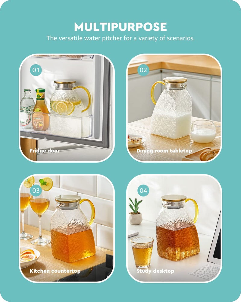 Baffect Water Pitcher, High Borosilicate Glass Jug with Stainless Steel Lid, Leakproof Fridge Door Carafe for Hot or Cold Beverage (1.8 L/63 oz.) - Image 5