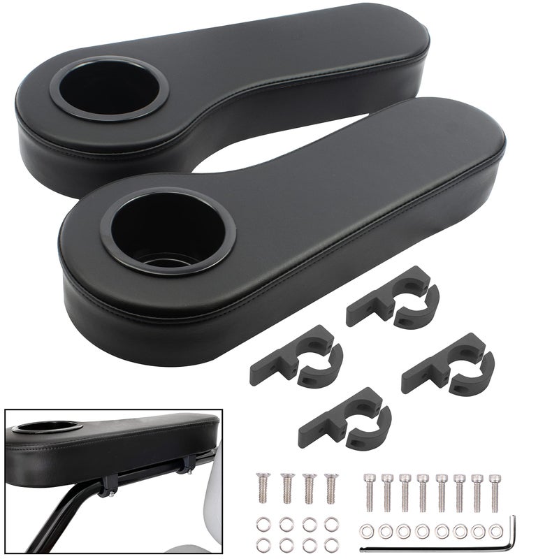 NOKINS Golf Cart Armrest with Cup Holder No DrillingGolf Cart Armrest for Round Bracket Armrest 1 14 Size Fits Advanced EV Golf Cart Rear Seat Circular Frame Side Rod 1 14 Size Black