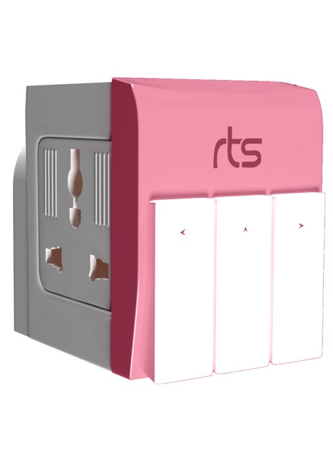 rts 3 Pin Multi Plug SocketUniversal Travel Adapter with Individual Switch Safety Shutter LED Indicator3 Way Plug Extension for Computer PC Printer Laptop Television PhoneiPadDSLR Camera Pink