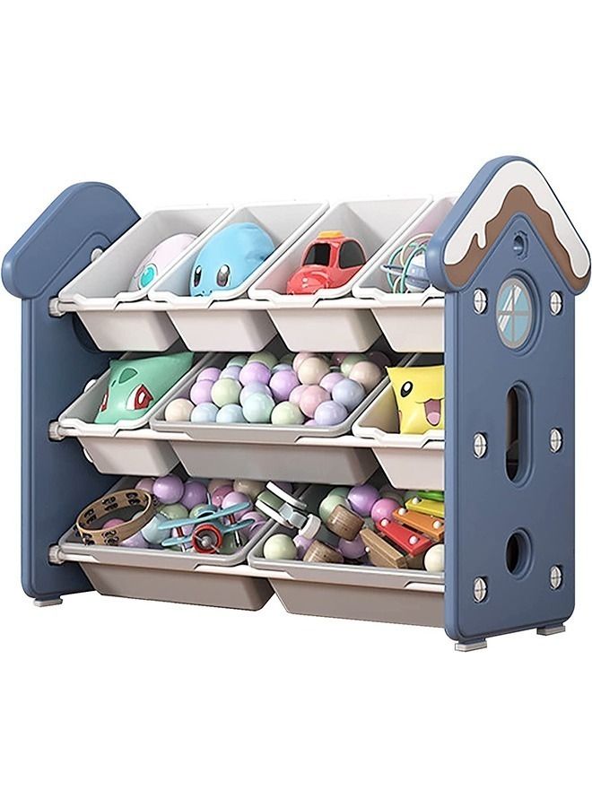 بيوينتي ديلوكس متعددة مربع لعبة تخزين ، تخزين مربع لعبة ، لعبة الأطفال تخزين الرف ، غرفة المعيشة المنزلية تخزين الطفل ، 9 صناديق التخزين ، مع ملصقات ، المضادة للانزلاق حصيرة ، الطويق ، هوك ، الأزرق - Image 1