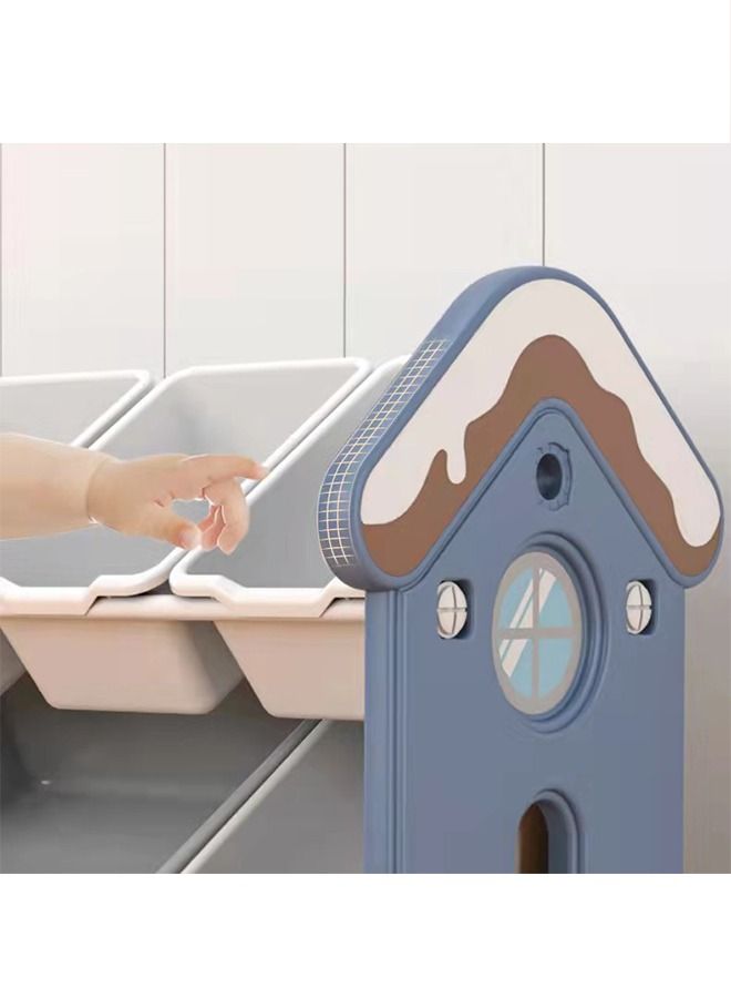 بيوينتي ديلوكس متعددة مربع لعبة تخزين ، تخزين مربع لعبة ، لعبة الأطفال تخزين الرف ، غرفة المعيشة المنزلية تخزين الطفل ، 9 صناديق التخزين ، مع ملصقات ، المضادة للانزلاق حصيرة ، الطويق ، هوك ، الأزرق - Image 3