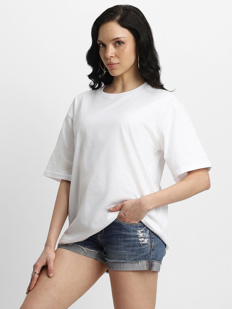 JUNEBERRY® Pure Cotton Oversized Baggy Fit Drop Shoulder Plain Solid White T-Shirt for Women (OS_J_White_S) - Image 4