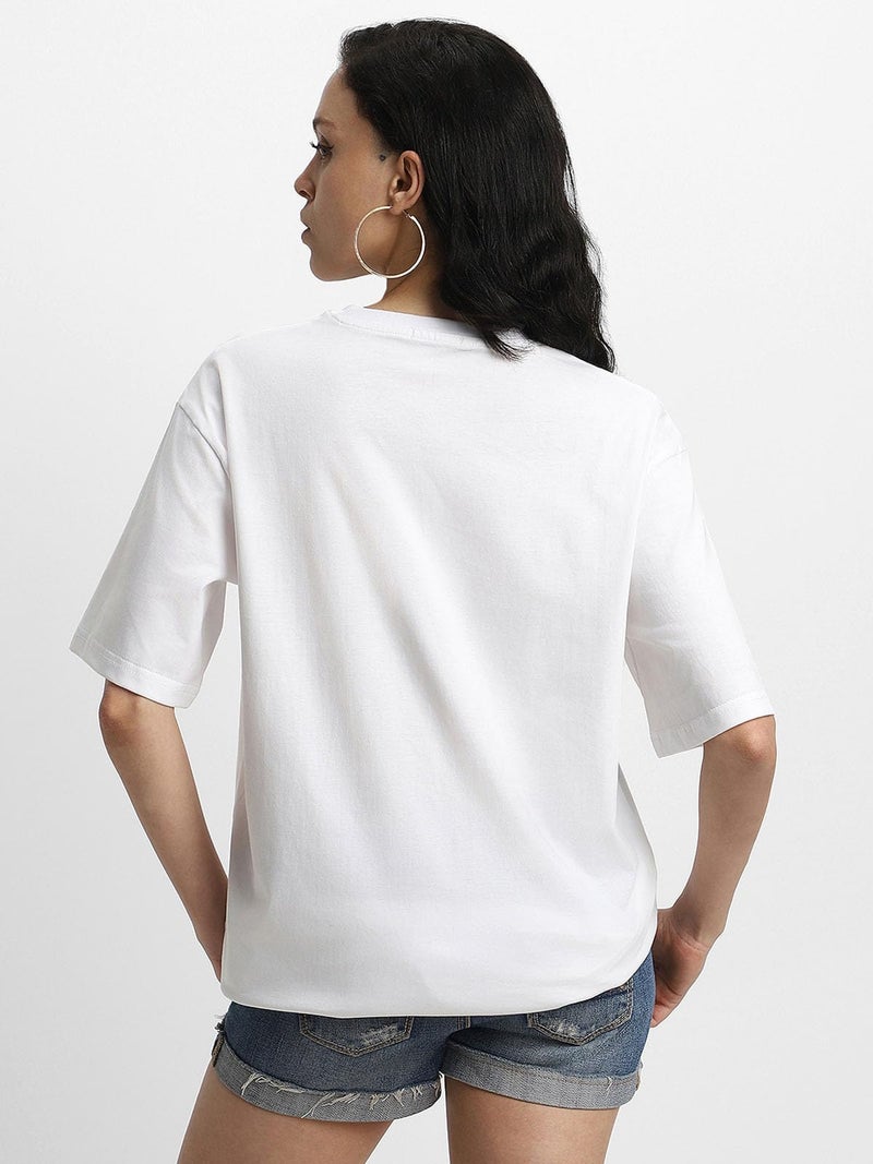 JUNEBERRY® Pure Cotton Oversized Baggy Fit Drop Shoulder Plain Solid White T-Shirt for Women (OS_J_White_S) - Image 3