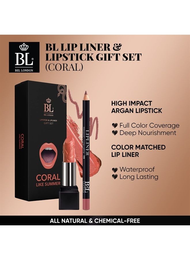 BL Color Matched Lip Liner & Lipstick Set (Coral) - Full-Coverage Argan Long Lasting Lipstick and Lip Liner Set With Natural Oils for Nourishment, Hydration, & Protection - Chemical-Free - Image 2