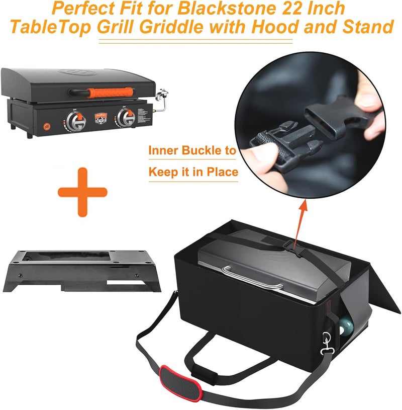 EDIBIN 22 inch Griddle Carry Bag Fit for Blackstone 22 inch Griddle with Hood Lid and Stand,Perfect Fit for Blackstone 22 inch Griddle with Hood and Stand Heavy Duty 600D Waterproof griddle carry bag - Image 2