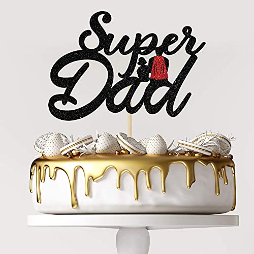Festiko® Super Dad Cake Topper, Best Dad Ever, Happy Birthday Dad, Happy Father's Day Party Decorations Black Glitter - Image 4