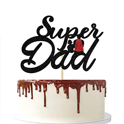 Festiko® Super Dad Cake Topper, Best Dad Ever, Happy Birthday Dad, Happy Father's Day Party Decorations Black Glitter - Image 1
