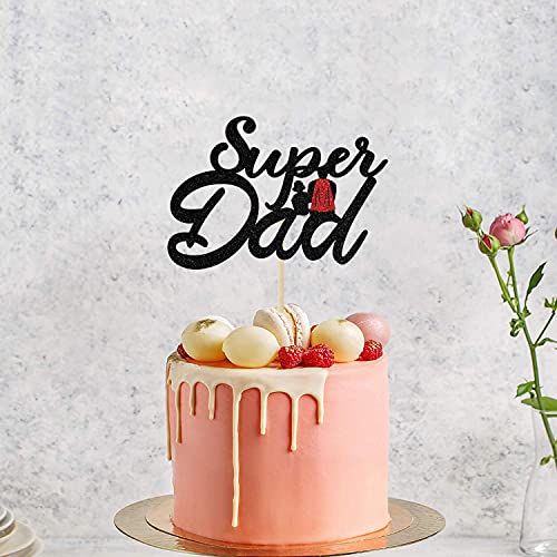 Festiko® Super Dad Cake Topper, Best Dad Ever, Happy Birthday Dad, Happy Father's Day Party Decorations Black Glitter - Image 5