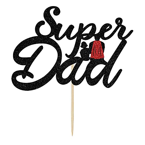 Festiko® Super Dad Cake Topper, Best Dad Ever, Happy Birthday Dad, Happy Father's Day Party Decorations Black Glitter - Image 2