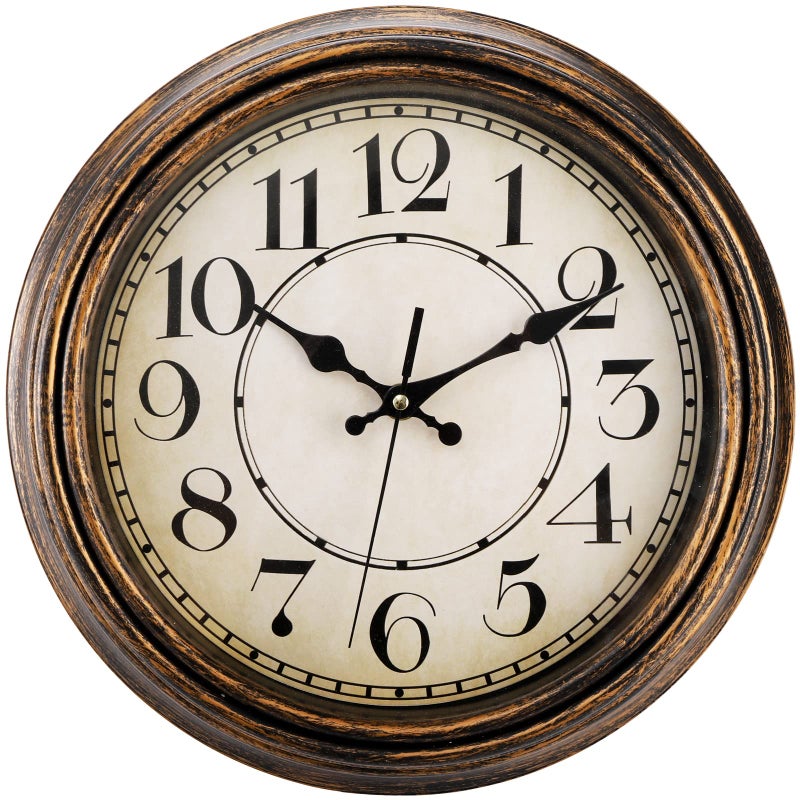 ZENFUN 12 Round Classic Wall Clock Battery Operated Quartz Clock Silent Non Ticking Wall Clock Decorative for Kitchen Home Living Room Farmhouse Bedrooms Easy to Read Bronze