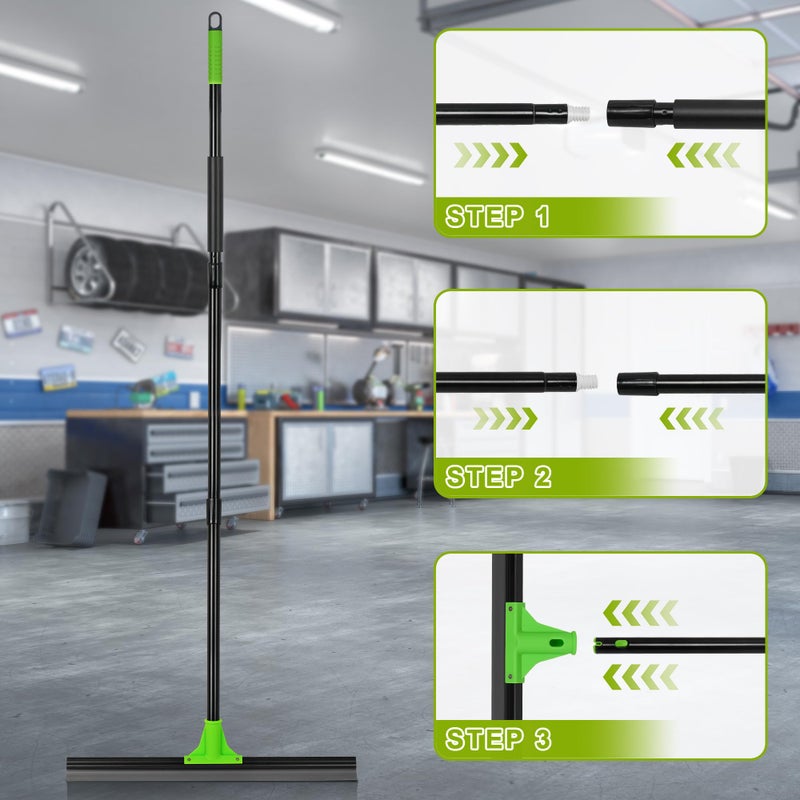 DALIPER Rubber Floor Squeegee with 24â€ Heavy Duty Silicone Rubber Scraper Head and 60â€ Long Adjustable Handle, Shower Squeegees for Concrete Floor, on Multi-Surface Tile Glass Pool Garage Cleaning - Image 2