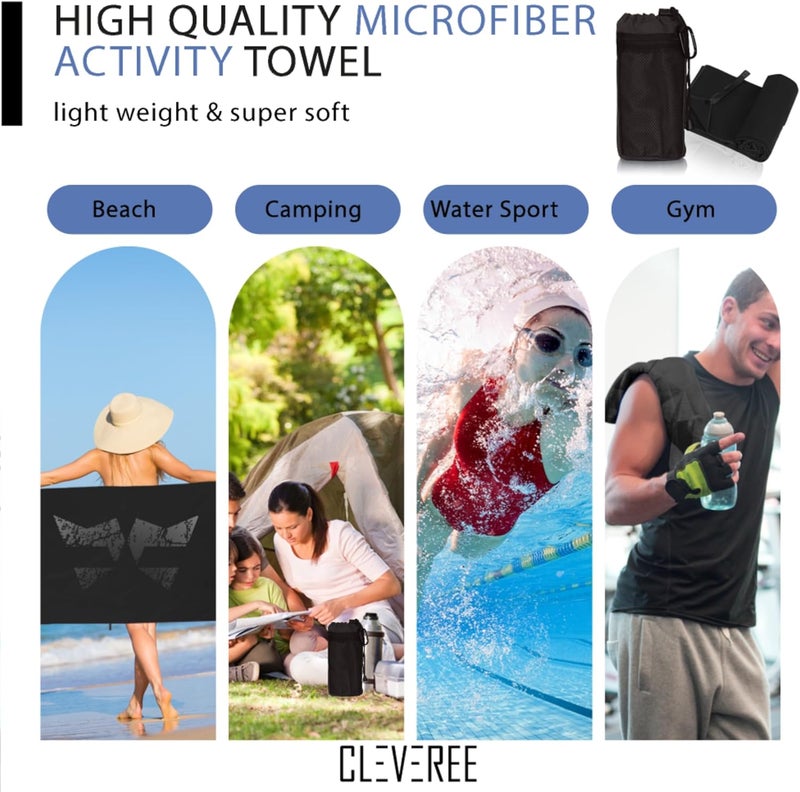 CLEVEREE Beach Towel for Men and Women 150x 90cm- Large Towel- Swimming Microfiber Towel- Highly Absorbent Fast drying Towel- Beach Towels for Adults With Carry bag (Bold Black) - Image 4