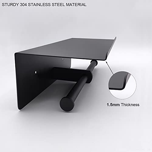 GZILA Double Toilet Paper Holder with Shelf Matte Black Wall Mounted, Dual Large Rolls Tissue Holder Multipurpose TP Dispenser, SUS 304 Stainless Steel - Image 2
