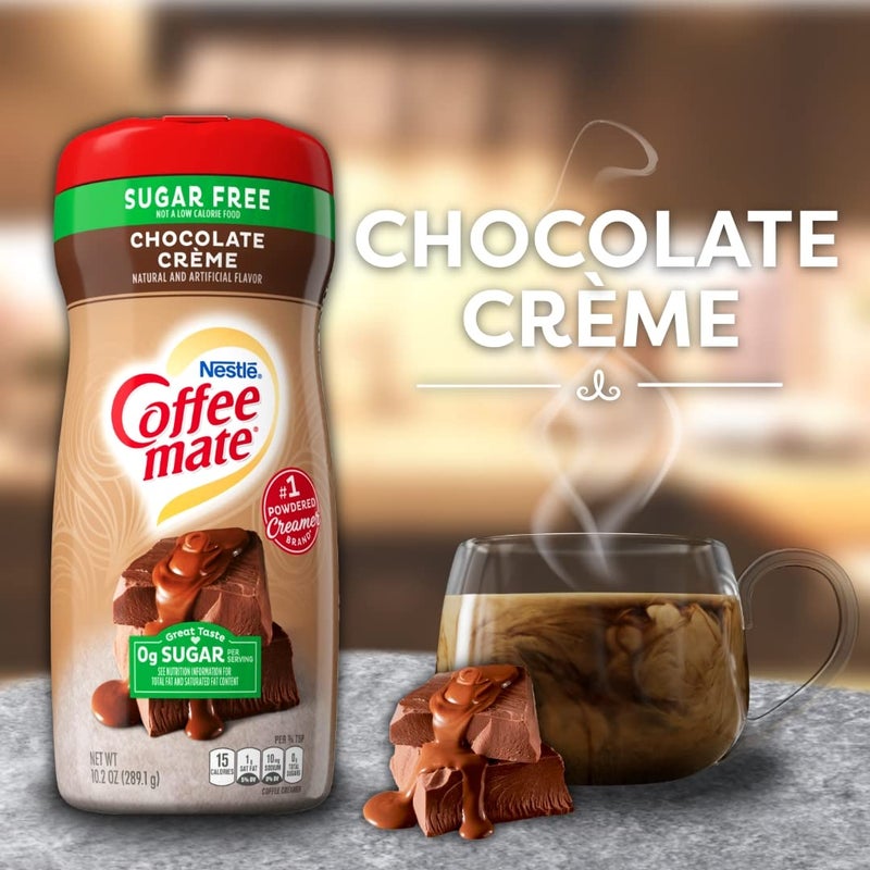 Coffee Mate كريم قهوة كوفي ميت خالي من السكر بنكهة الشوكولاتة الكريمية، 10.2 أونصة - Image 2