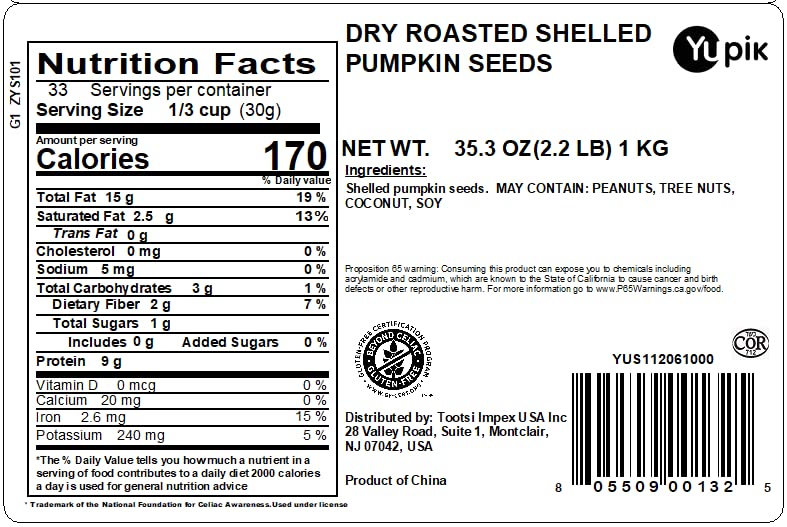 Yupik Dry Roasted Pumpkin Seeds, No Shell, 2.2 lb (35.3 oz), Gluten-Free, GMO-Free, Kosher, Shelled Pepitas, Unsalted, Oil-Free, Plant-Based Protein, Fiber Source, Ideal for Baking & Topping - Image 2