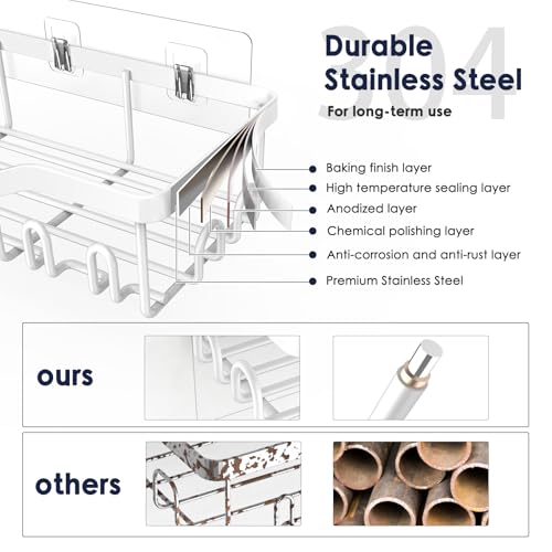 NESOMI Shower Caddy Adhesive Shower Organizer 8-Pack, Rustproof Stainless Steel Bathroom Shelves, Large Capacity No-Drill Rack Storage Accessories with Soap Dish Toothbrush Holder Hooks - Image 3