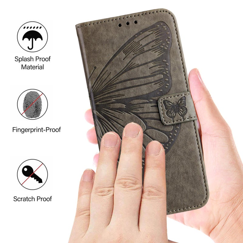 BURAQ Case Cover For vivo V50 Lite 5G Embossed Butterfly Leather Phone Case(Grey) - Image 5