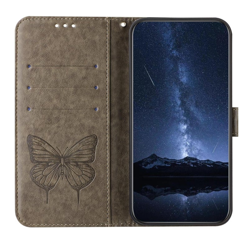 BURAQ Case Cover For vivo V50 Lite 5G Embossed Butterfly Leather Phone Case(Grey) - Image 3
