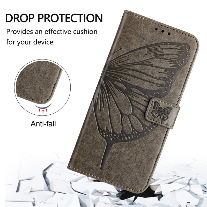 BURAQ Case Cover For vivo V50 Lite 5G Embossed Butterfly Leather Phone Case(Grey) - Image 4