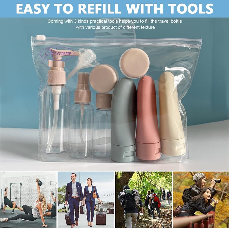 M'AYCREATE MAYCREATE® 11pcs Travel Bottles for Toiletries, Refillable Travel Bottle for Travel Toiletry Bottles Empty Travel Containers Cream Jars Spray Bottle Kit for Lotion, Shower Gel, Shampoo - Image 5