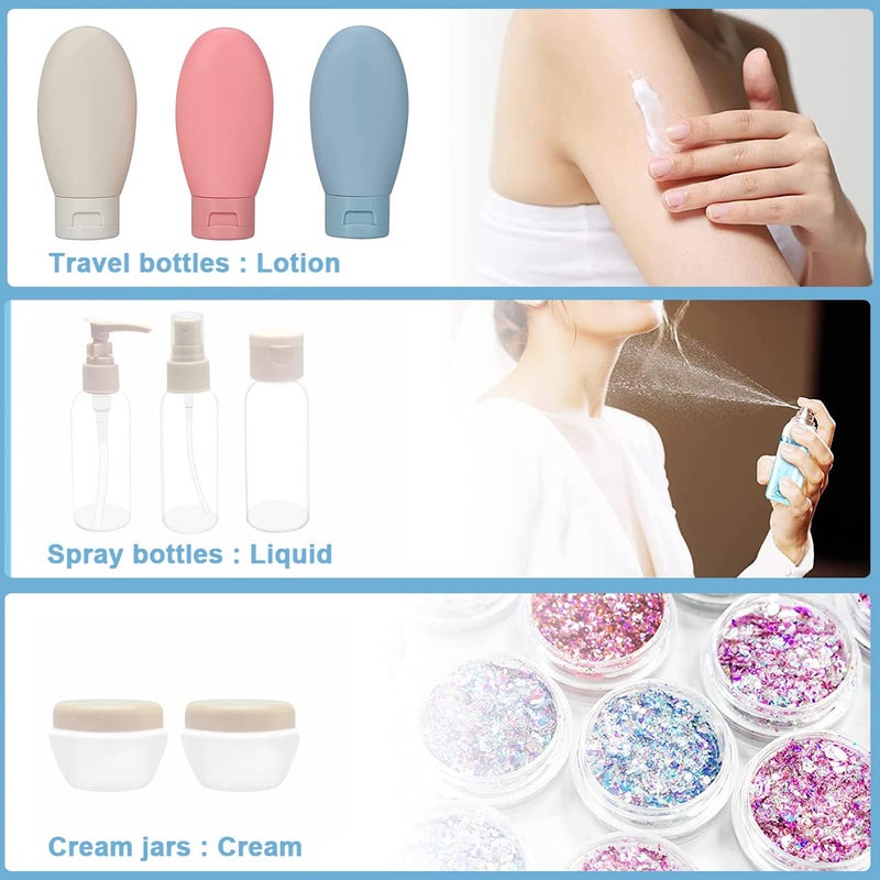 M'AYCREATE MAYCREATE® 11pcs Travel Bottles for Toiletries, Refillable Travel Bottle for Travel Toiletry Bottles Empty Travel Containers Cream Jars Spray Bottle Kit for Lotion, Shower Gel, Shampoo - Image 4