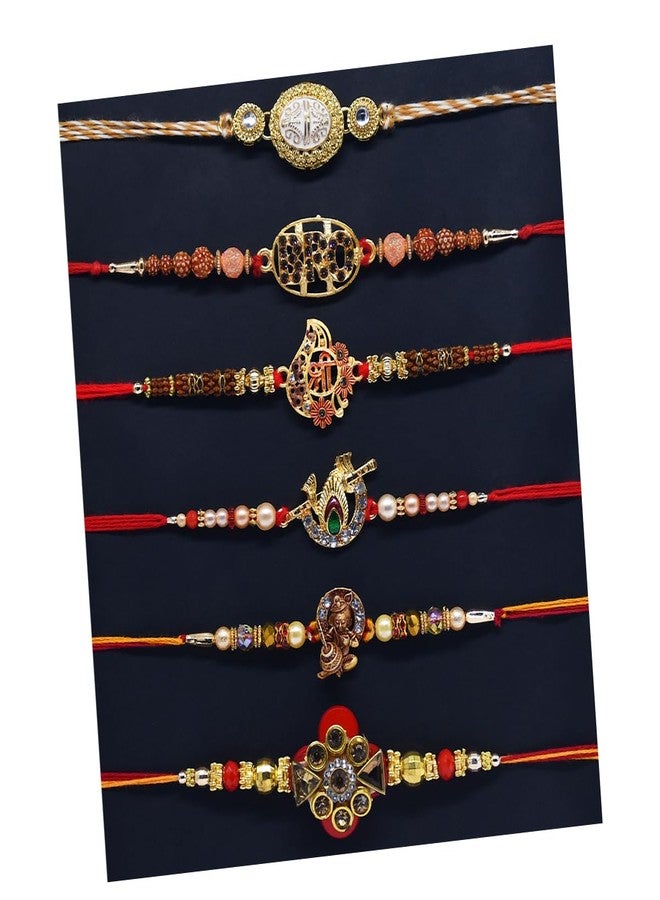 Natali Traders Rakhi Set for Brother Pack of 6 | Designer Rakhi Combo Set for Raksha Bandhan | Handmade Rakhis with Roli Chawal Packet - Image 1