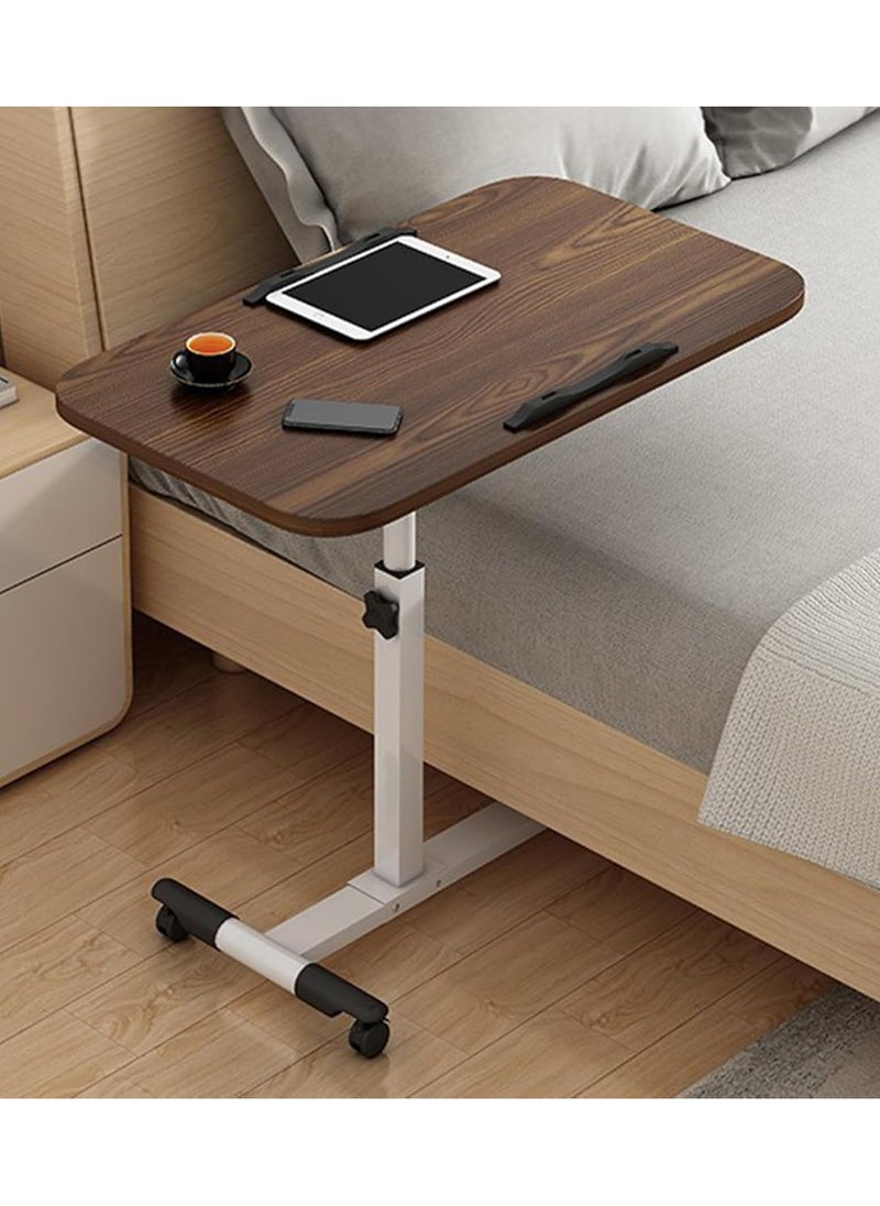 XiuWoo - Wood 360° Swivel Height Adjustable Foldable Moveable Side End Table, Mobile Computer Workstation Laptop Desk and Coffee Table with Wheels and Two Baffle - Image 1