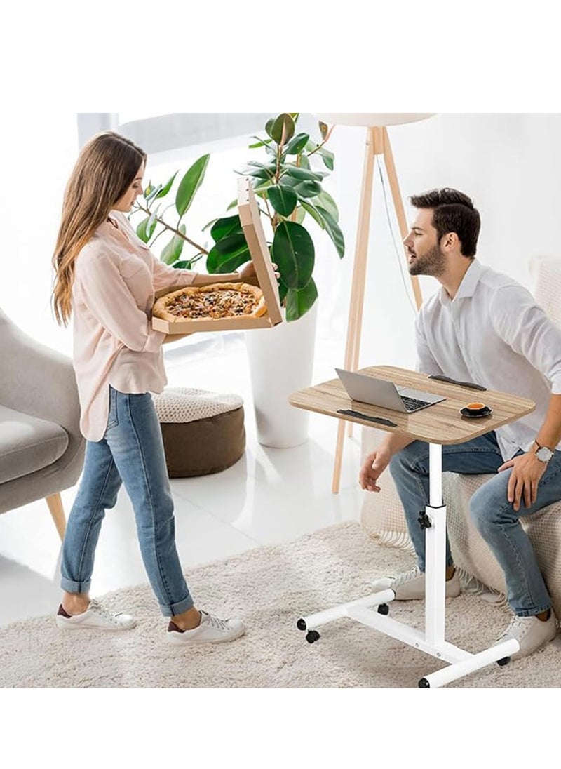 XiuWoo - Wood 360° Swivel Height Adjustable Foldable Moveable Side End Table, Mobile Computer Workstation Laptop Desk and Coffee Table with Wheels and Two Baffle - Image 1