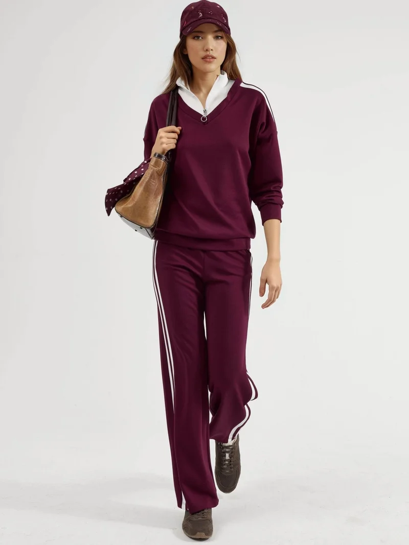 زوبعة طقم نسائي واسع الساق بسحاب وياقة مودال من مجموعة بيرسان