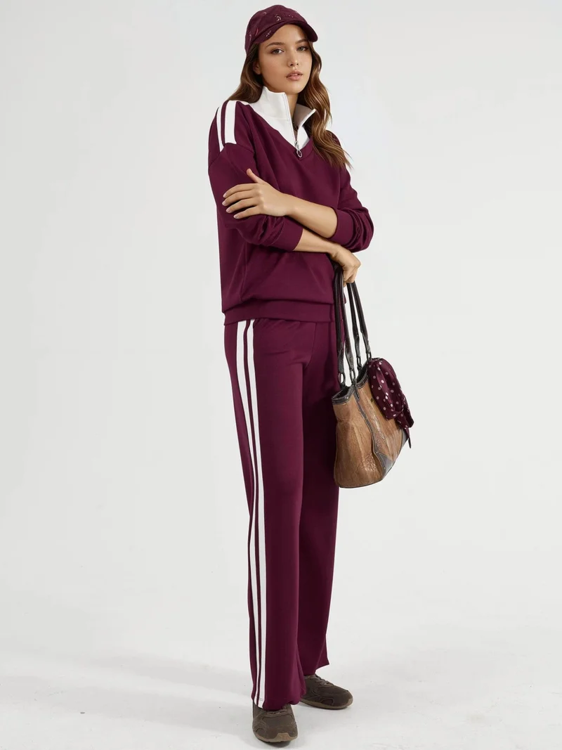 زوبعة طقم نسائي واسع الساق بسحاب وياقة مودال من مجموعة بيرسان