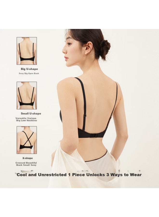Luckmeey Women's U-shaped Backless Push-up Bra Without Steel Ring, Milk White, Size M - Image 4