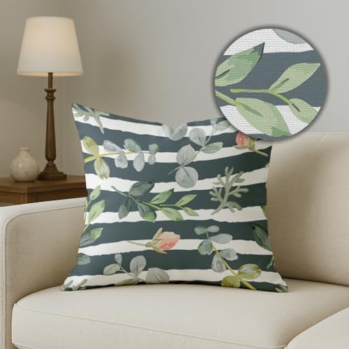 BRICK HOME Set of 2 Polycotton Printed Cushion Covers 24x24 Inches | Botanical Floral & Quote Design | Green, Blush Pink & Grey Stripes | Soft Decorative Pillow Covers for Sofa, Couch & Living Room - Image 3