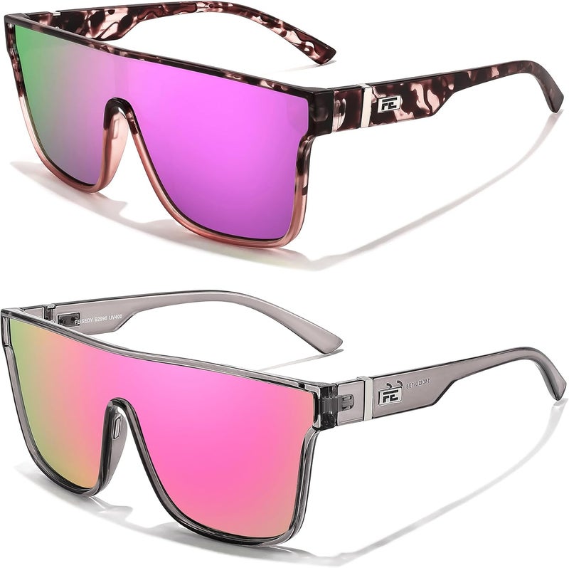 FEISEDY Fashion Flat Top Sunglasses Trendy Oversized Square Shades Women Men UV400 B2996 - Image 1