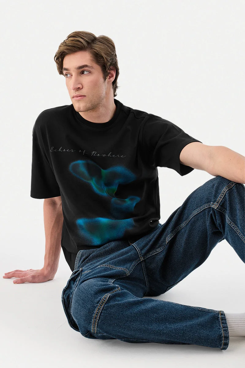 سنيتش Black Graphic Half Sleeve Oversized Streetwear T-Shirt