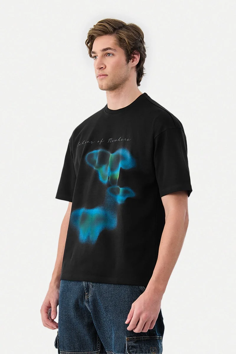 سنيتش Black Graphic Half Sleeve Oversized Streetwear T-Shirt