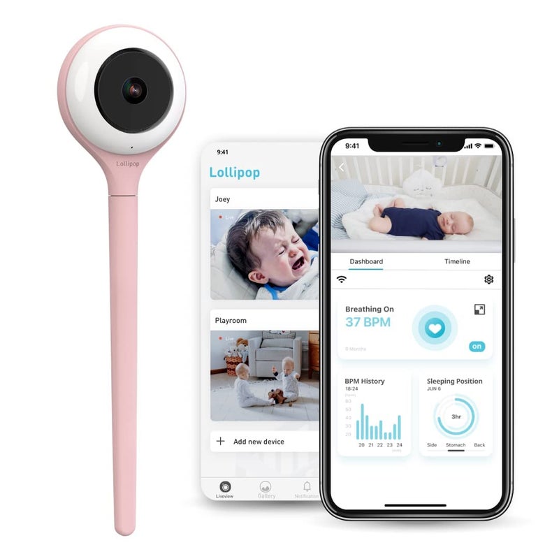Lollipop Baby Monitor Upgraded Smart Wi-Fi Camera Of True Crying Detection  Two-Way Audio  Infrared Night Vision - Ideal Gift For Baby Shower - Cotton Candy - Image 1