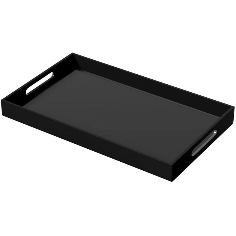 NIUBEE Acrylic Serving Tray 12x20 Inches Spill Proof Black Decorative Tray Organiser for Ottoman Coffee Table Countertop with Handles