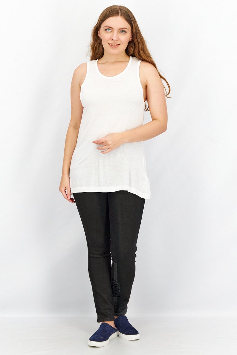 DIESEL Women Round Neck Sleeveless Solid Tank Top, White  - Image 2