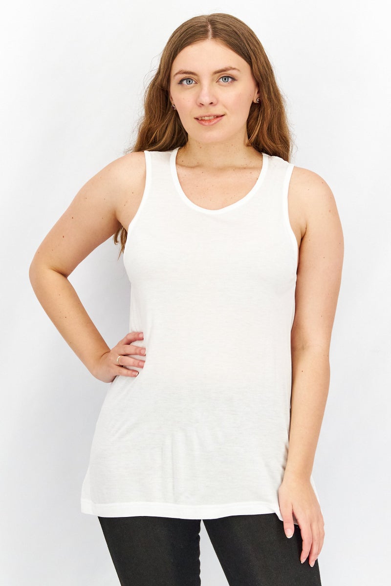 DIESEL Women Round Neck Sleeveless Solid Tank Top, White  - Image 1