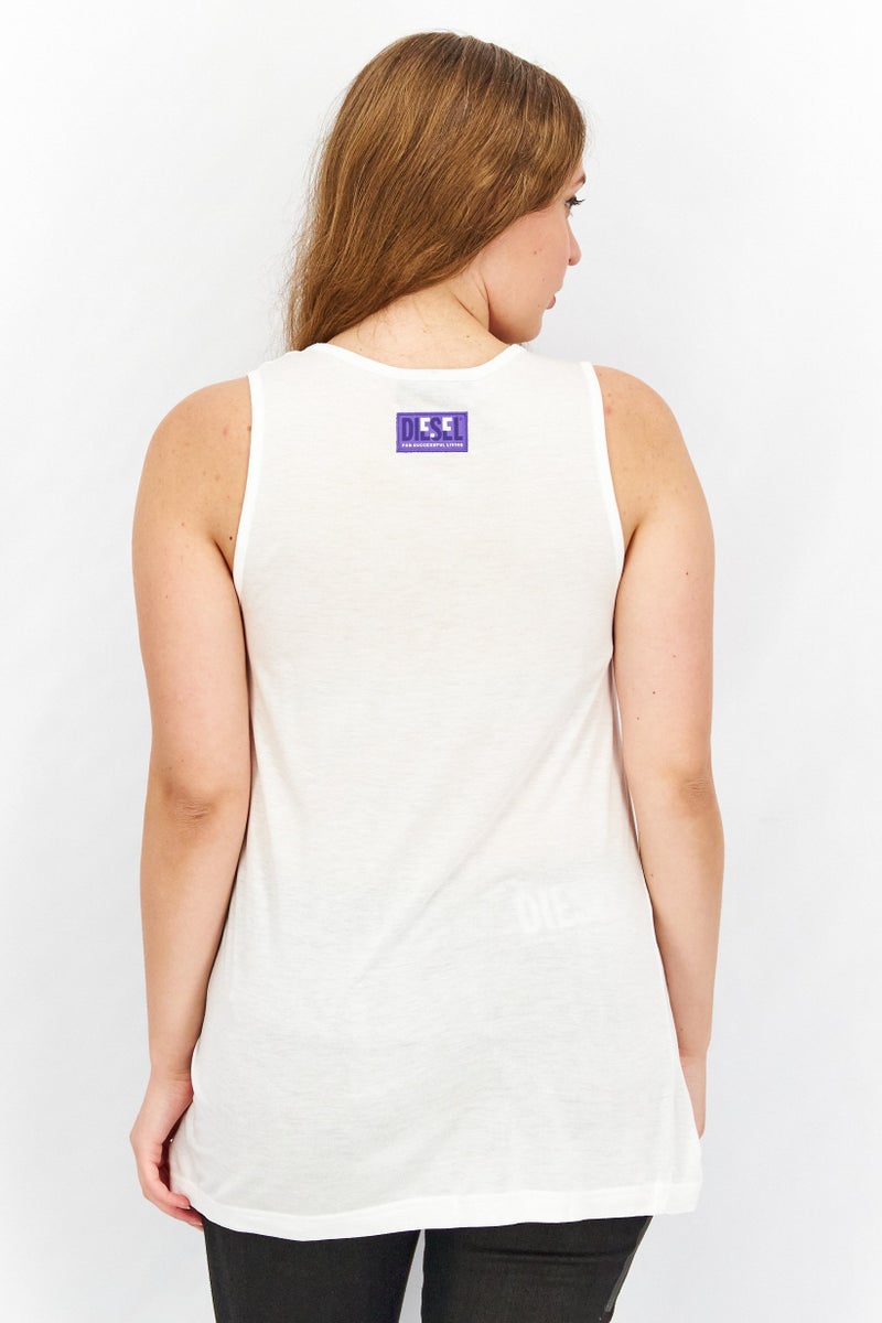 DIESEL Women Round Neck Sleeveless Solid Tank Top, White  - Image 4