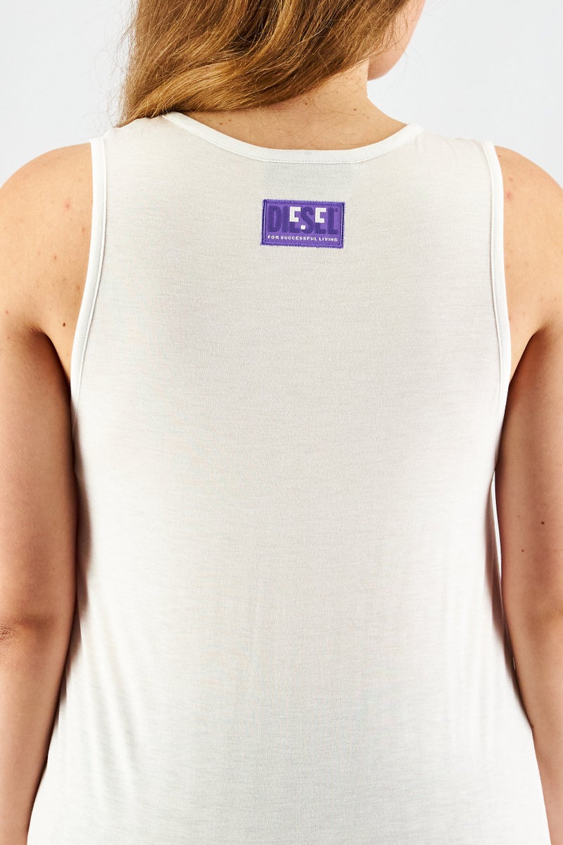 DIESEL Women Round Neck Sleeveless Solid Tank Top, White  - Image 3