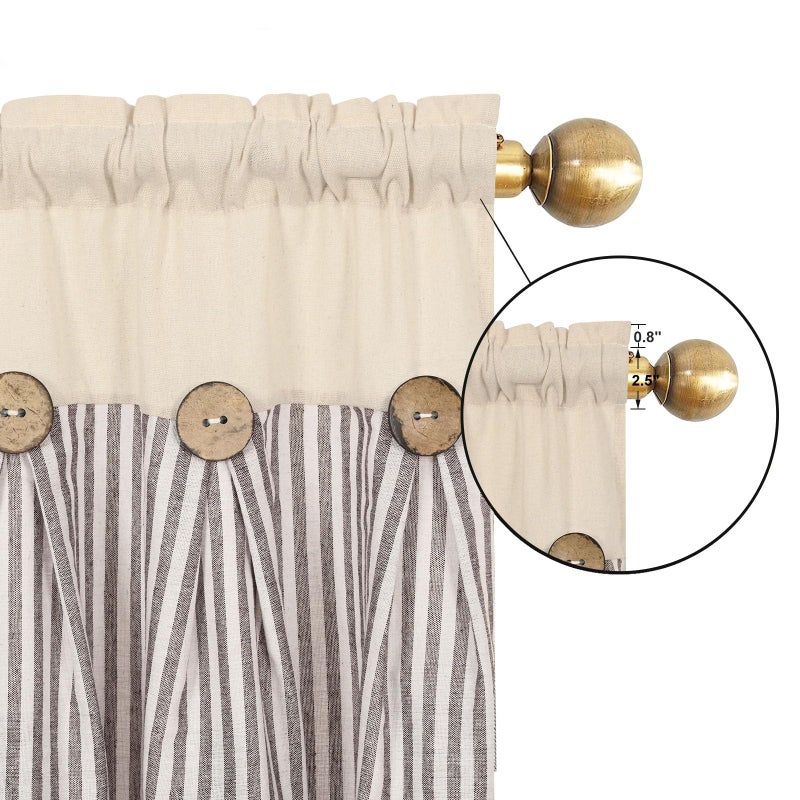 BLEUM CADE Cotton Linen Farmhouse Kitchen Valance Curtains Boho Rustic Button Valances Natural and Brown Stripe Color Block Window Valances Rod Pocket Small Window Curtain for Cafe Bathroom Bedroom Drapes - Image 4