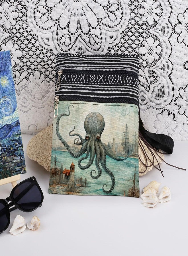 XiaoGalaee Octopus Print Women Adjustable Shoulder Strap Messenger Bag Men Ocean Creature Crossbody Bag Beach Travel Unique Gift for Sister Birthday Holiday Present - Image 3