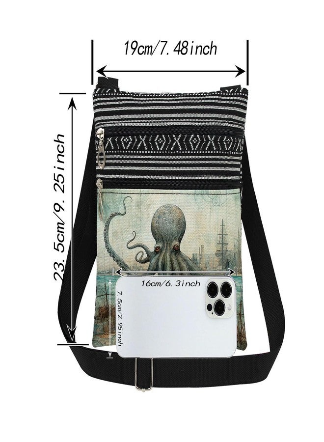 XiaoGalaee Octopus Print Women Adjustable Shoulder Strap Messenger Bag Men Ocean Creature Crossbody Bag Beach Travel Unique Gift for Sister Birthday Holiday Present - Image 4