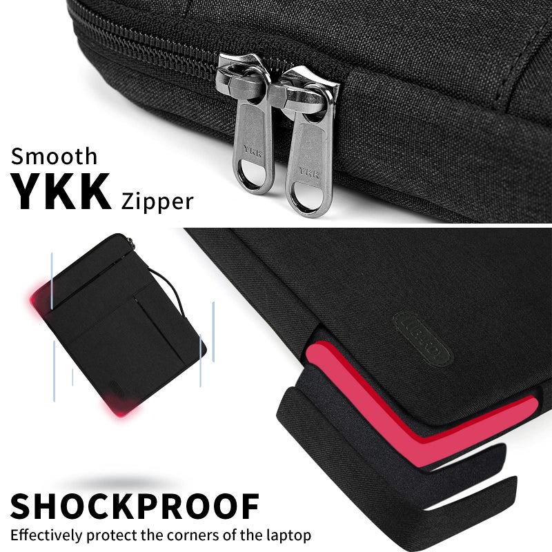 Lubardy Laptop Sleeve Case 13.3-14 Inch Waterproof Durable Business Computer Carrying Bag Compatible with MacBook Air/Pro HP/ThinkPad Notebook Protective Tablet Handle Laptop Bag Black - Image 3